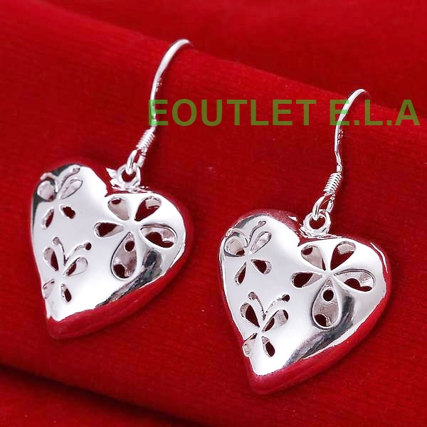 34mm 3D FILIGREE HEART SILVER DANGLE EARRINGS